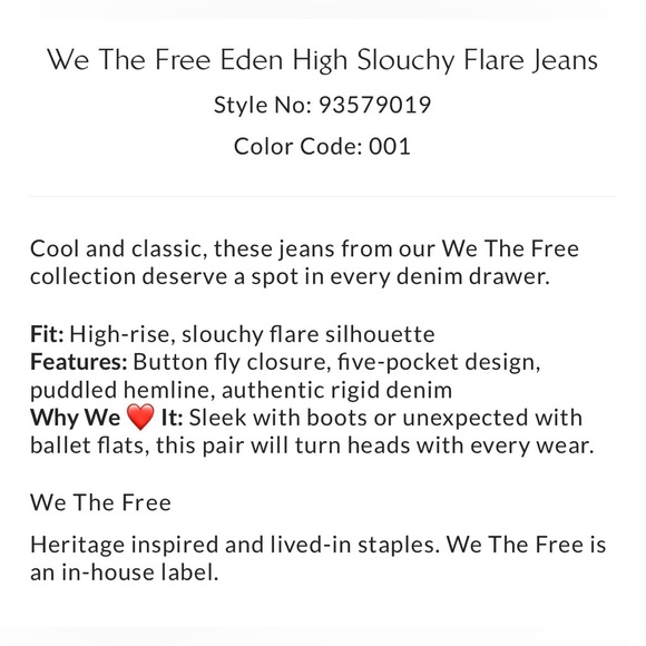 FREE PEOPLE WE THE FREE EDEN HIGH SLOUCHY FLARE JEANS IN BLACK SIZE 28 SHORT - Picture 7 of 16